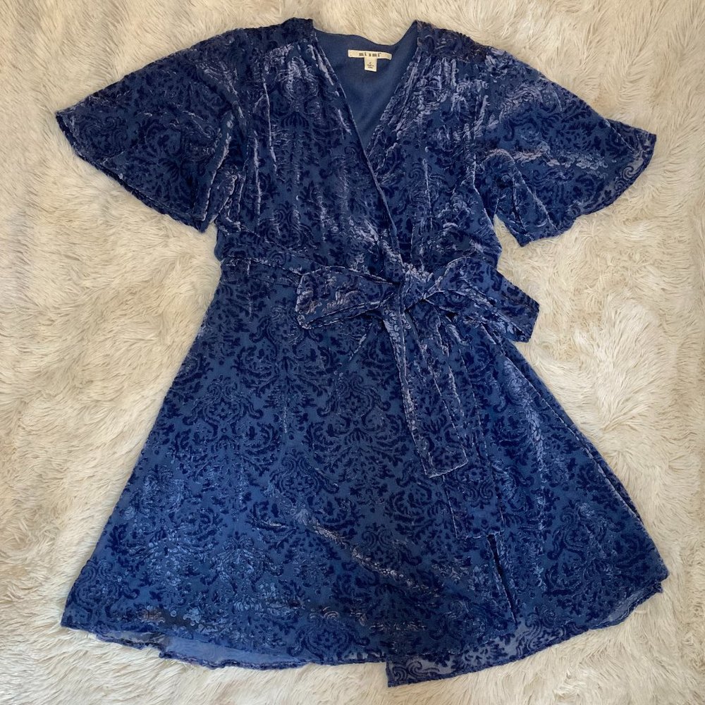 Velvet Bell Sleeve Wrap Dress